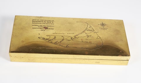 Nantucket Engraved Brass Box Depicting the First Proposed Route of the Nantucket Railroad in 1879