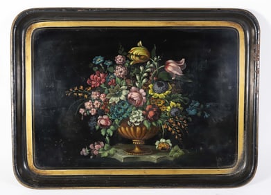 Hand Painted Antique Tole Serving Tray, 19th Century