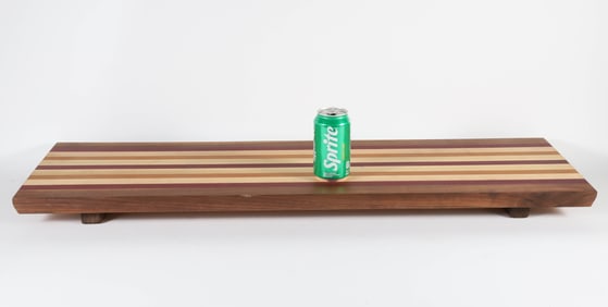 Contemporary Multi-Wood Footed Long Cutting Board or Charcuterie Board