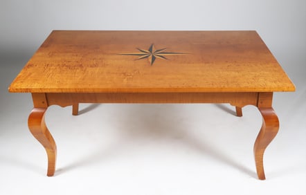 Leonard's Tiger Maple Coffee Table With Compass Rose Design