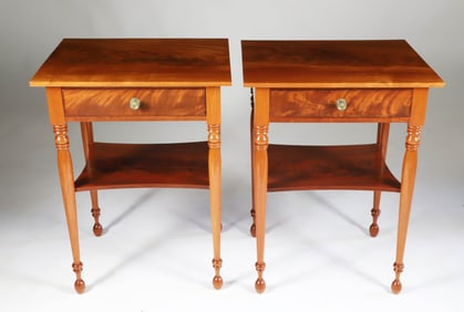 Pair of Sheraton Style Mahogany One Drawer Side Tables with Shelf