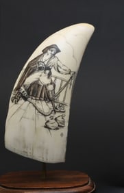 Fine Contemporary Scrimshaw Whale's Tooth, mid 20th Century