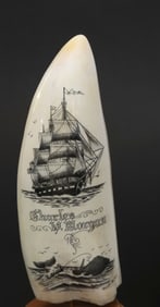 Fine Frank Barcelos Contemporary Scrimshaw Whale's Tooth, mid 20th Century