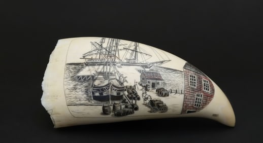 Contemporary Scrimshaw and Polychromed Whale's Tooth, 20th Century