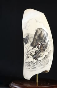 Fine Gretchen Lindberg Contemporary Scrimshaw Whale's Tooth, mid 20th Century