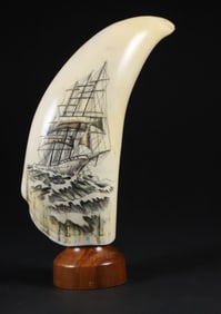 Fine Lane Brower Contemporary Scrimshaw Whale's Tooth, mid 20th Century