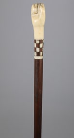 Whaler Made Clenched Fist Walking Stick, Mid-19th Century