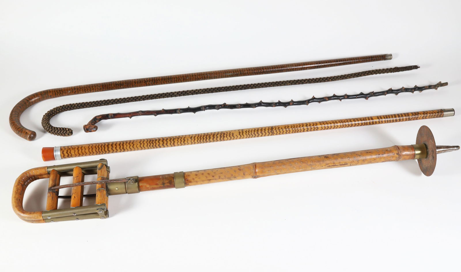 Collection of 5 Vintage Walking Sticks, Include Macrame, Gadget and Folk Art (1 of 6)