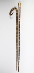 Two Carved Horn Disc Canes, 19th Century