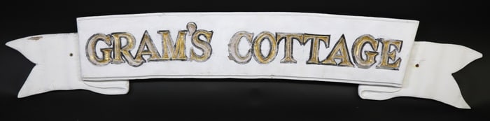 Vintage Gram’s Cottage Carved and Painted Quarterboard Sign