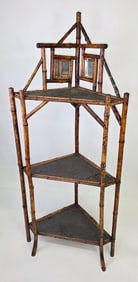 Antique English, “Tortoiseshell”, Bamboo Three-Tier Corner Shelf Etagere, 19th century