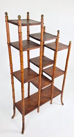 Antique English “Tortoiseshell” Bamboo Etagere Bookshelf, 19th Century