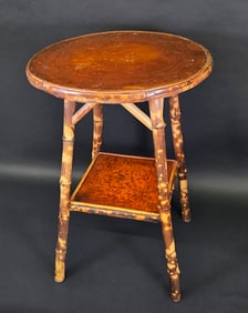 Antique English “Tortoiseshell” Bamboo Circular Side Table