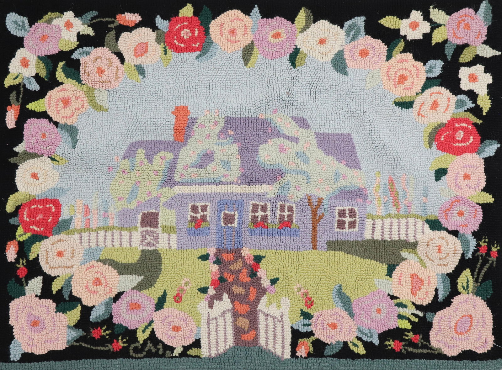 Vintage Claire Murray Hooked Rug Nantucket Rose Covered Cottage (1 of 5)