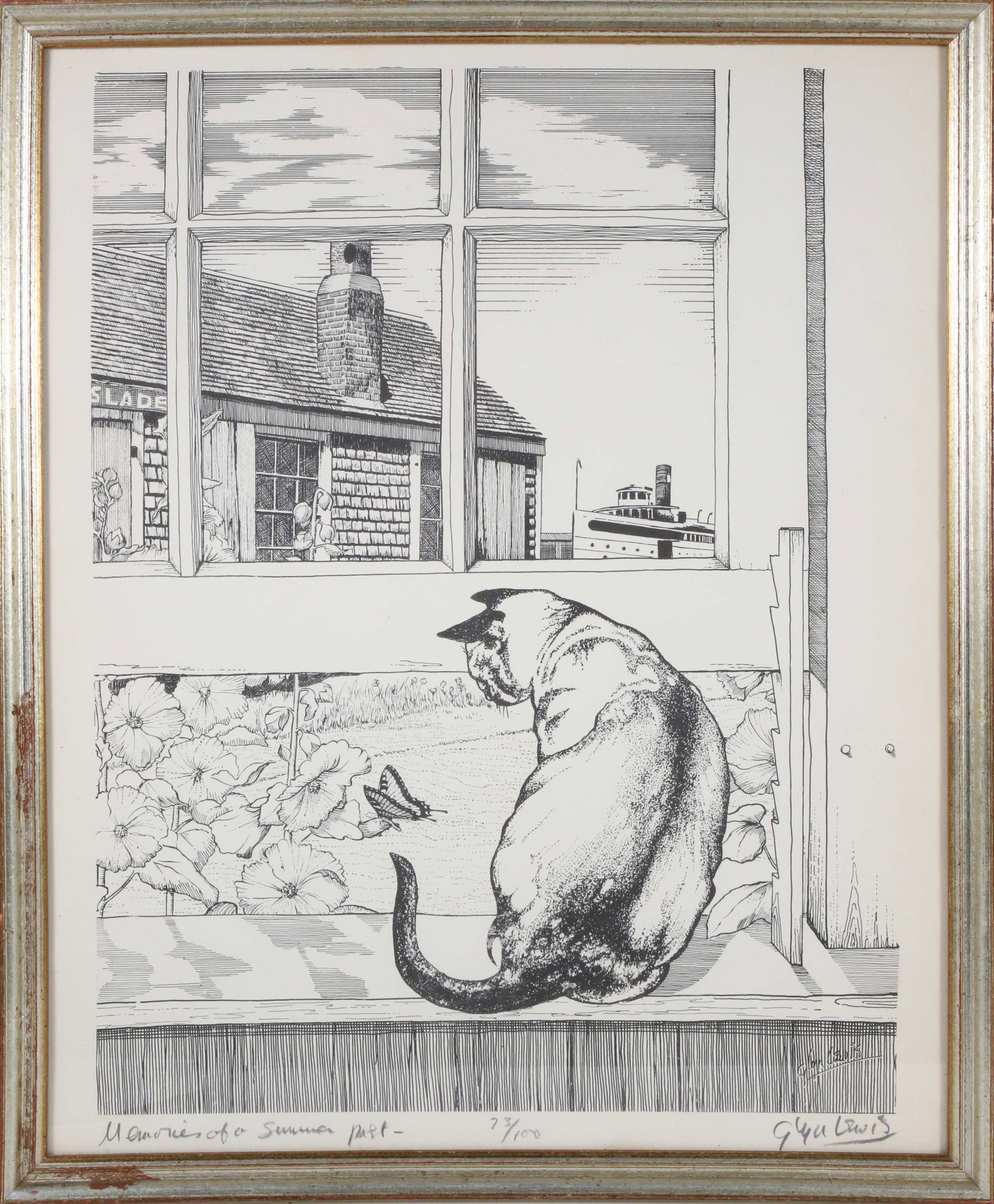 Clark Lewis Limited Edition Print "Memories Of A Summer Past": Clark Lewis Limited Edition Print "Memories Of A Summer Past", #73/100, in wood frame 19 in. x 15 in. Overall 21 in. x 17 in.