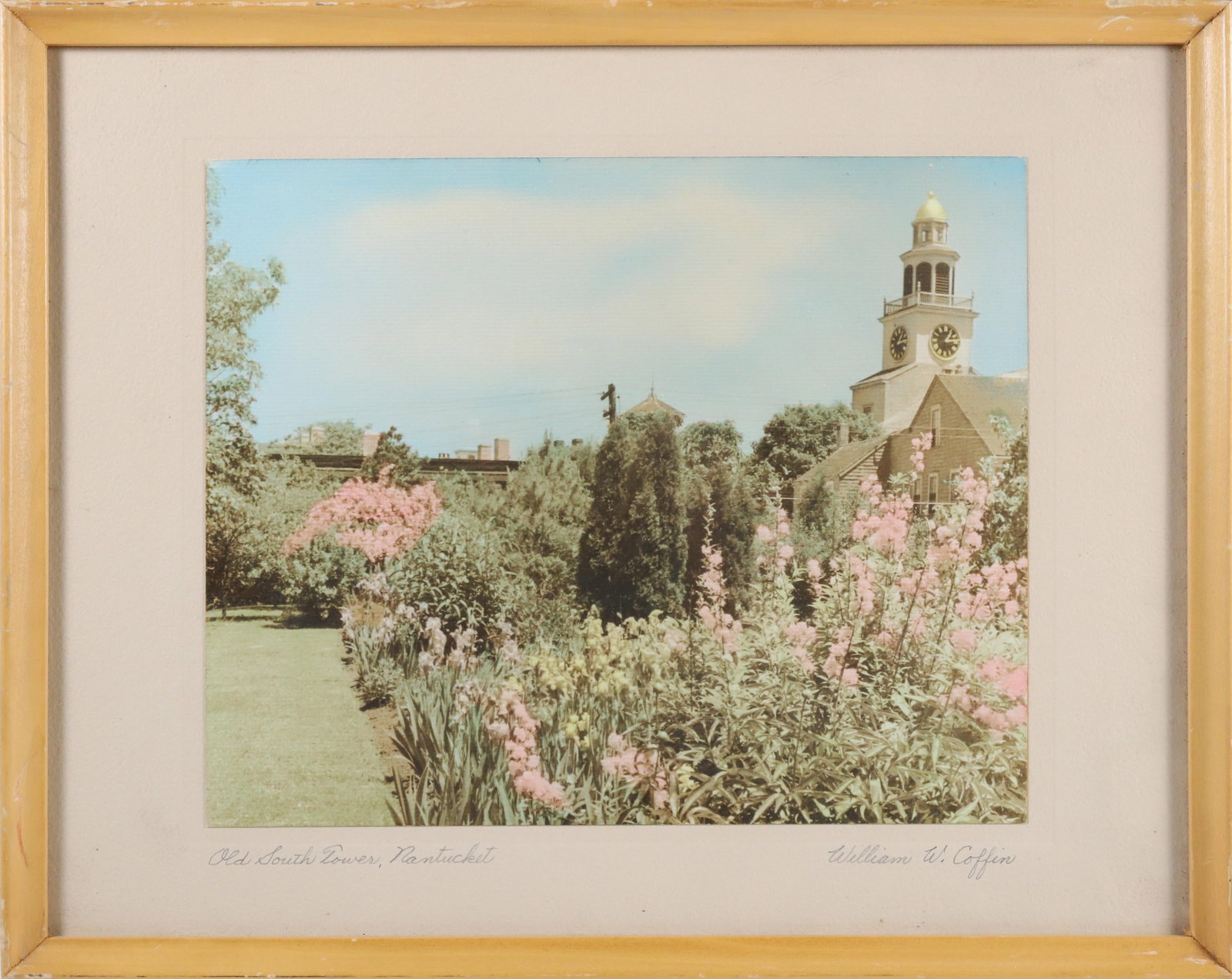William W. Coffin Hand Tinted Photograph "Old South Tower, Nantucket": William W. Coffin Hand Tinted Photograph "Old South Tower, Nantucket", pencil titled lower left and signed lower right, framed 8 in. x 10 in. Framed 11.5 in. x 15 in.