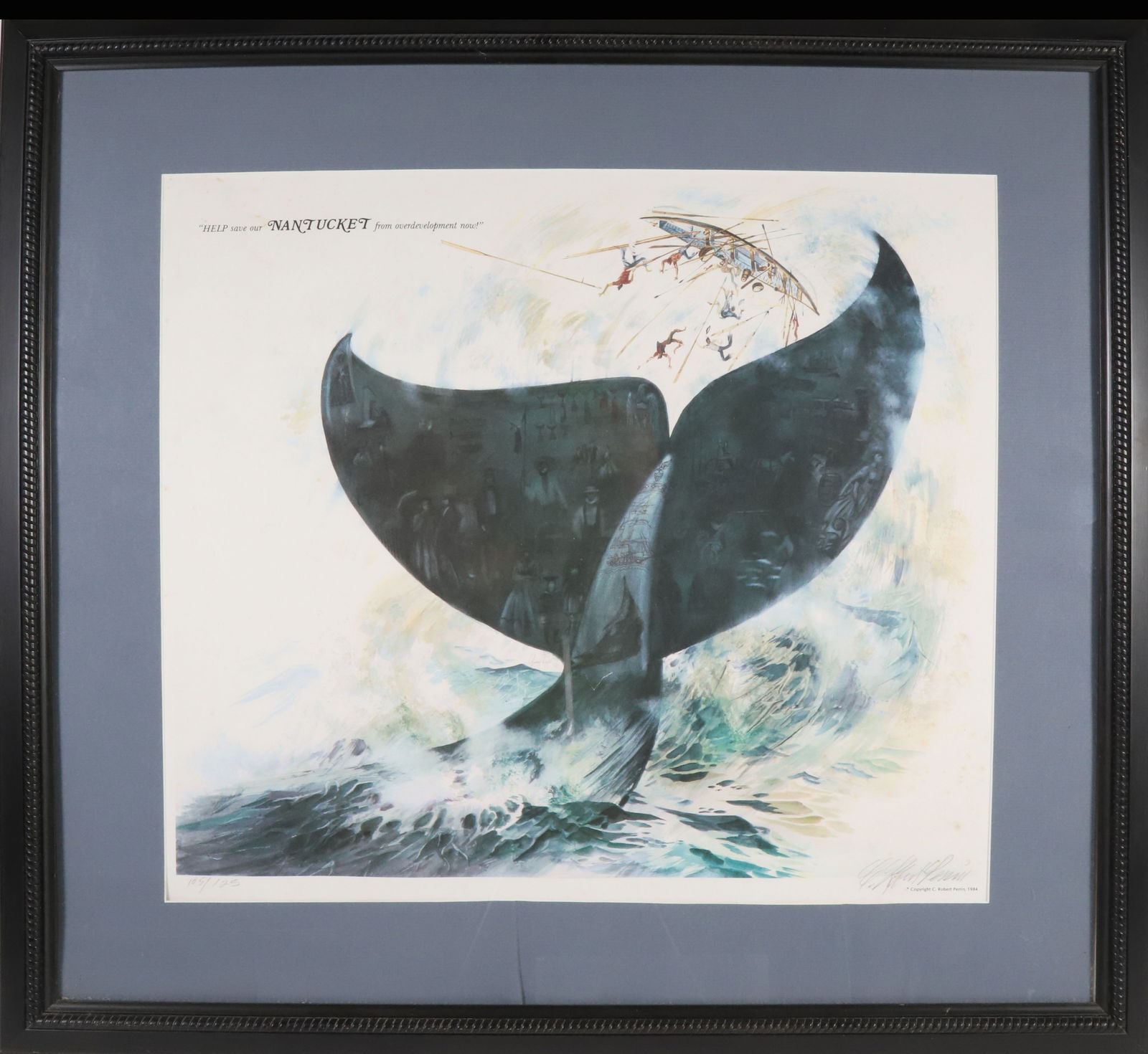 C. Robert Perrin Pencil Signed Poster "Help save our NANTUCKET from overdevelopment now!": C. Robert Perrin (1915-1999) Pencil Signed Poster "Help save our NANTUCKET from overdevelopment now!", pencil signed lower right, copyright 1984, framed 16 in. x 18 in. Framed 24 in. x 26 in.