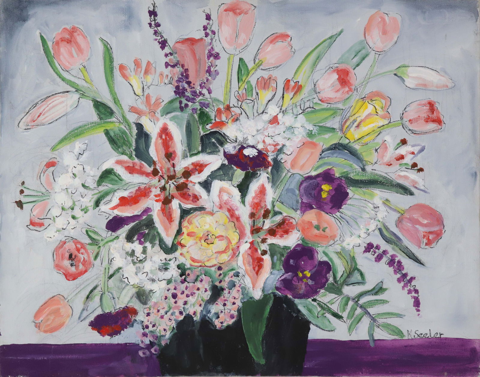 Katherine Seeler Oil on Canvas "Tulips and Lilies" (1 of 4)