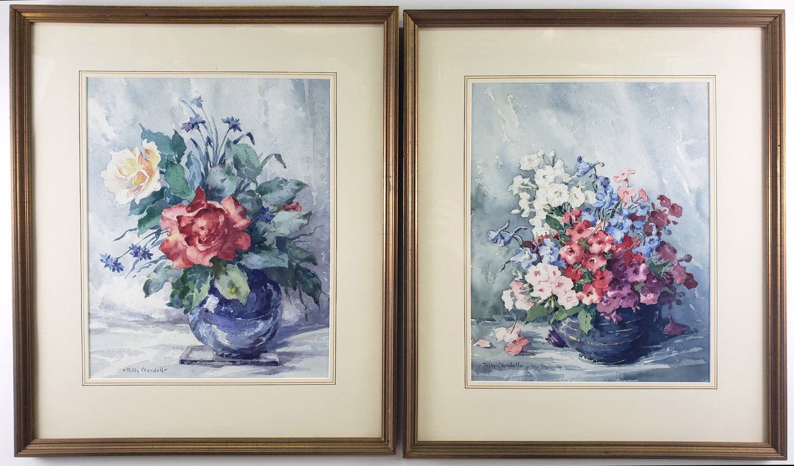 Two Polly Nordell Floral Still Life Watercolor Paintings, 20th century (1 of 4)