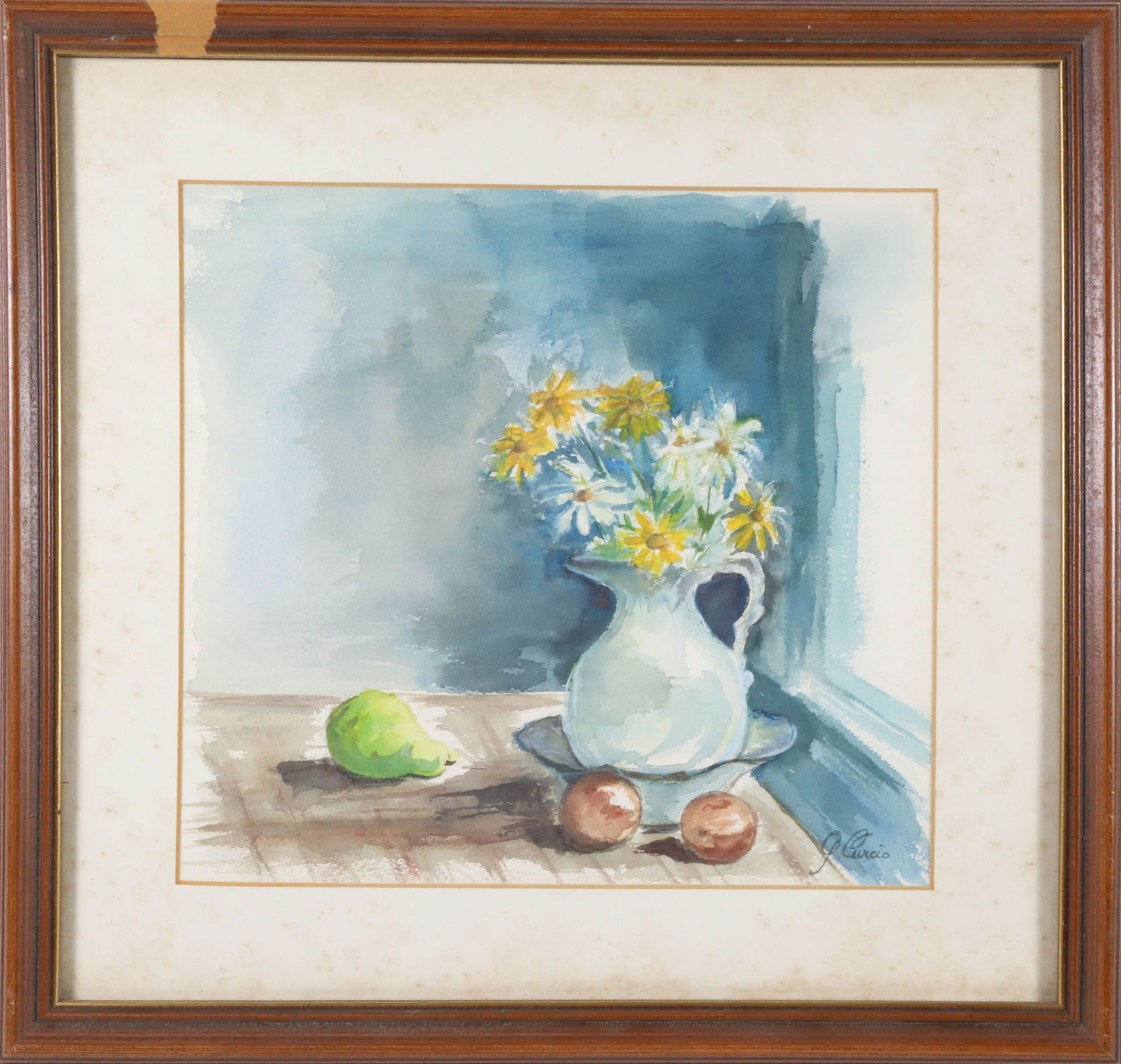 G. Curcio Watercolor on Paper "Daisies in a White Pitcher Still Life" (1 of 5)