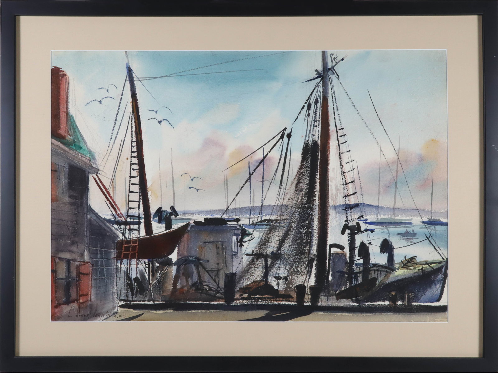 Charles Robert Perrin Watercolor on Paper, "Awaiting Tide" (1 of 5)
