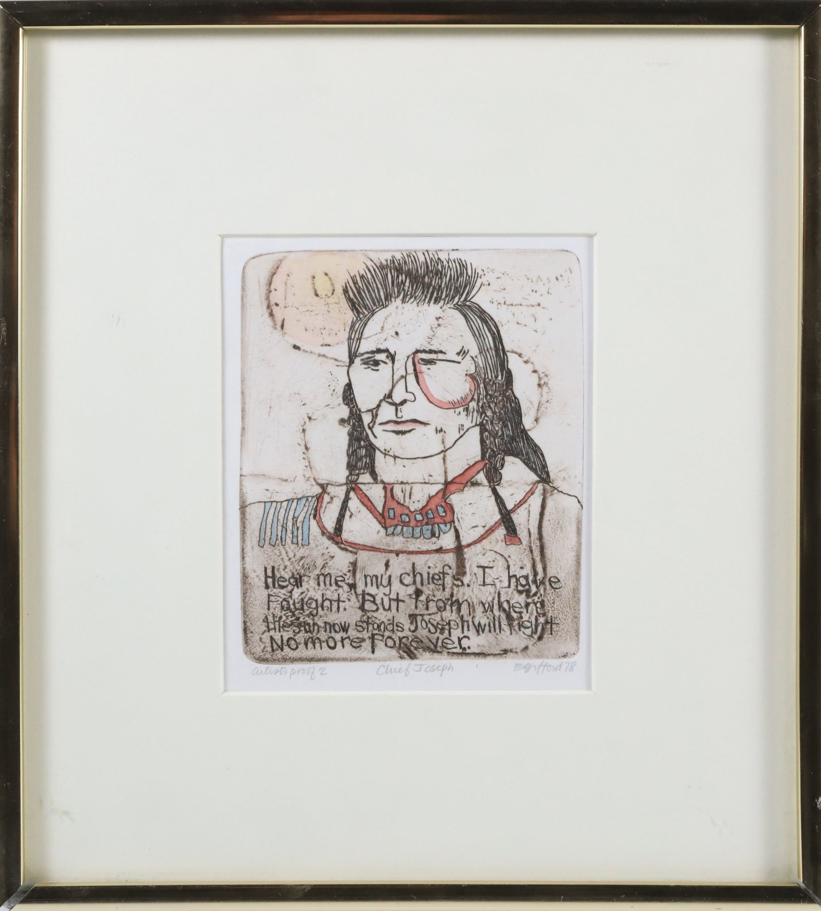 Elaine Gifford Etching and Watercolor Painting "Chief Joseph" (1 of 5)