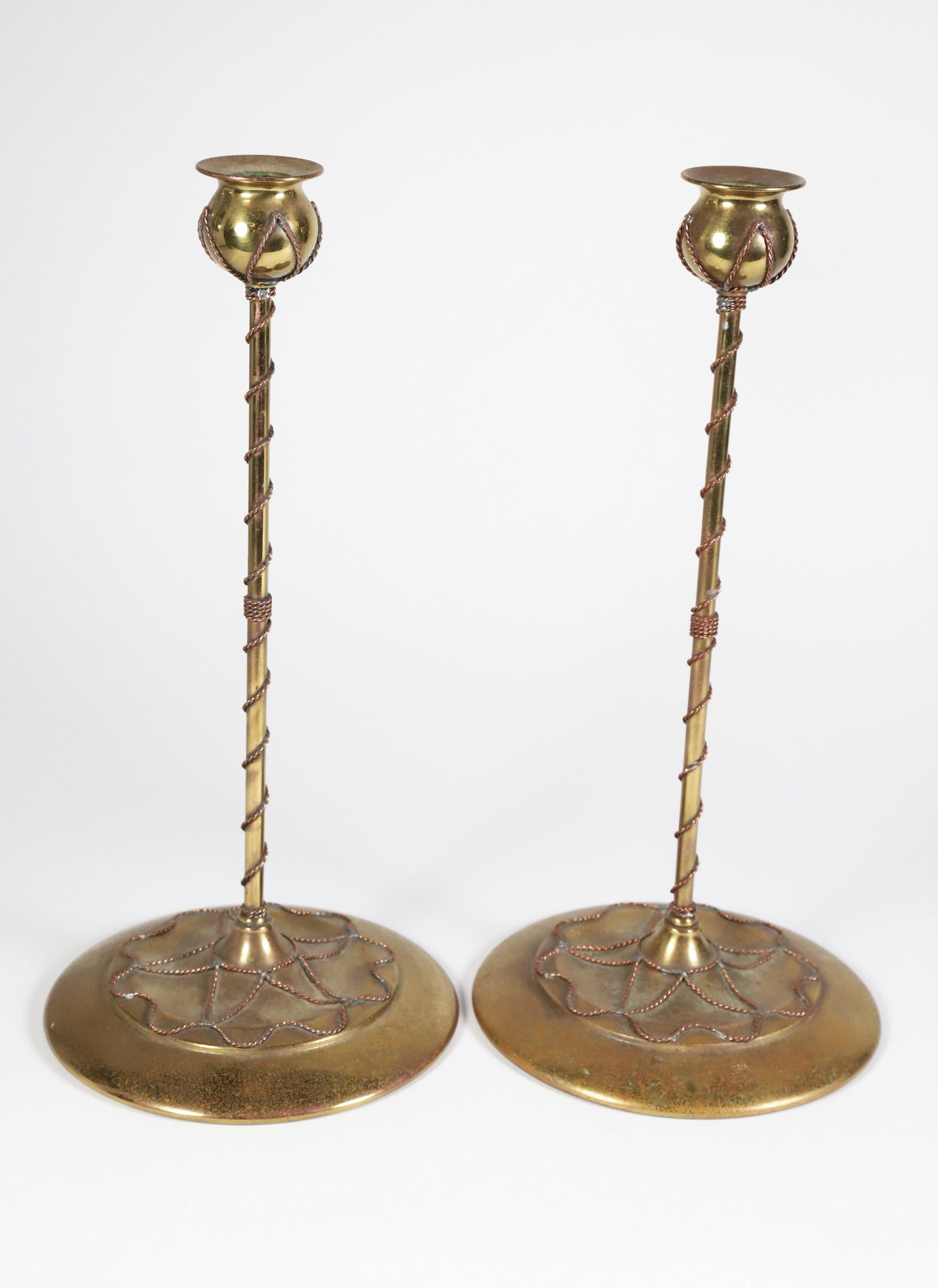 Pair of Jugendstil Brass and Copper Candlesticks, circa 1890s (1 of 5)