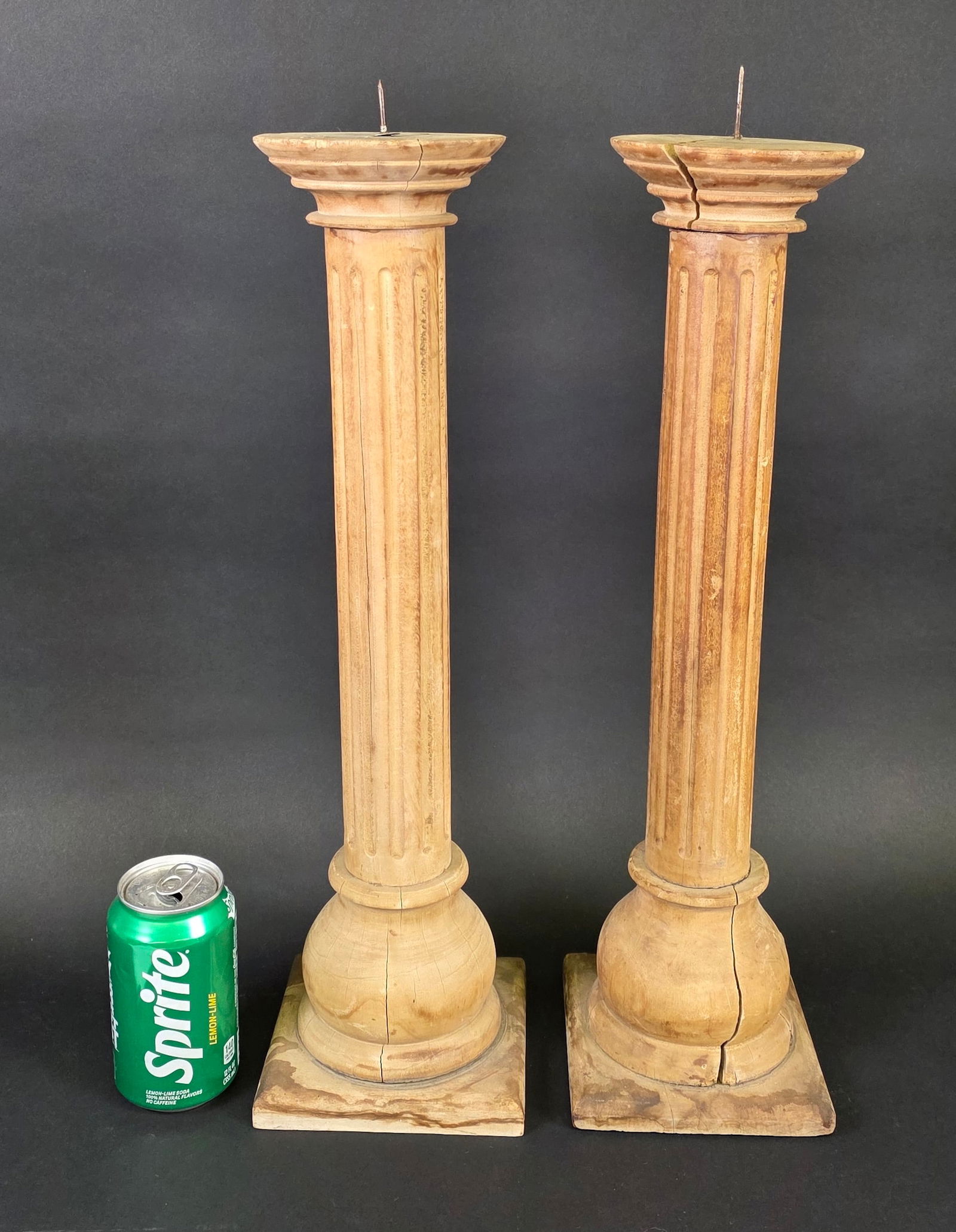 Pair of Antique/Vintage Reeded Wood Candlestick Torcheres, 20th century: Pair of Antique/Vintage Reeded Wood Candlestick Torcheres, 20th century Height 20.5 in. Width 5.5 in.