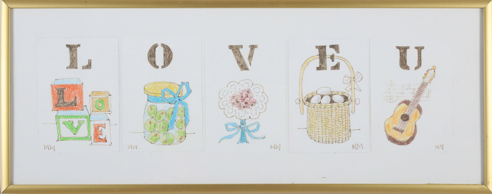 Maggie Meredith Framed Love U Collage: Maggie Meredith (1922-2012) Framed Love U Collage Framed 6 in. x 15 in.