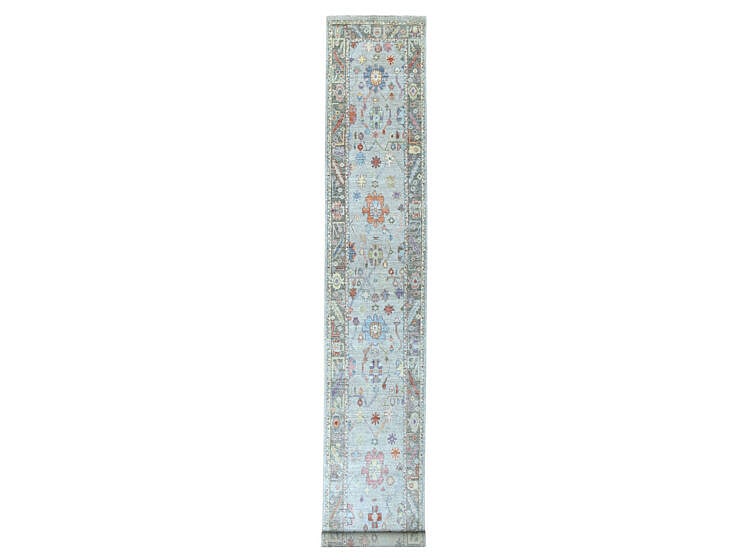 Soft Gray Angora Oushak Hand Knotted Wool Oriental Carpet Runner, 17 ft. 1 in.: Soft Gray Angora Oushak Hand Knotted Wool Oriental Carpet Runner 17 ft. 1 in. x 2 ft. 5 in.