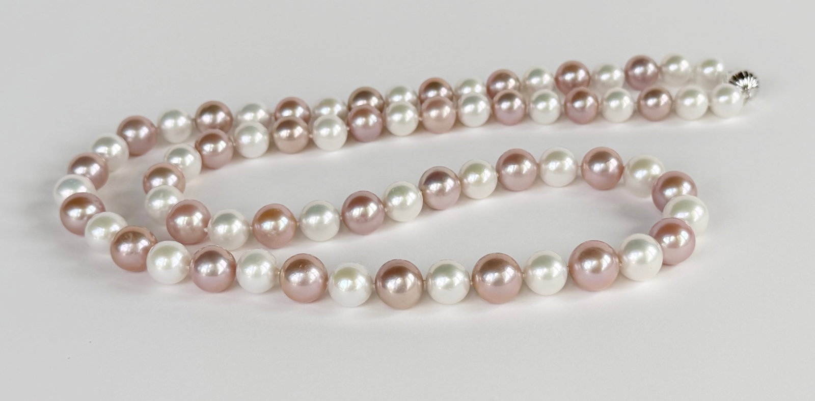 Fine 11mm-14mm White and Pink Freshwater Pearl Necklace, 14k Gold Clasp: Fine 11mm-14mm White and Pink Freshwater Pearl Necklace, 14k White Gold Clasp Length 32 in.