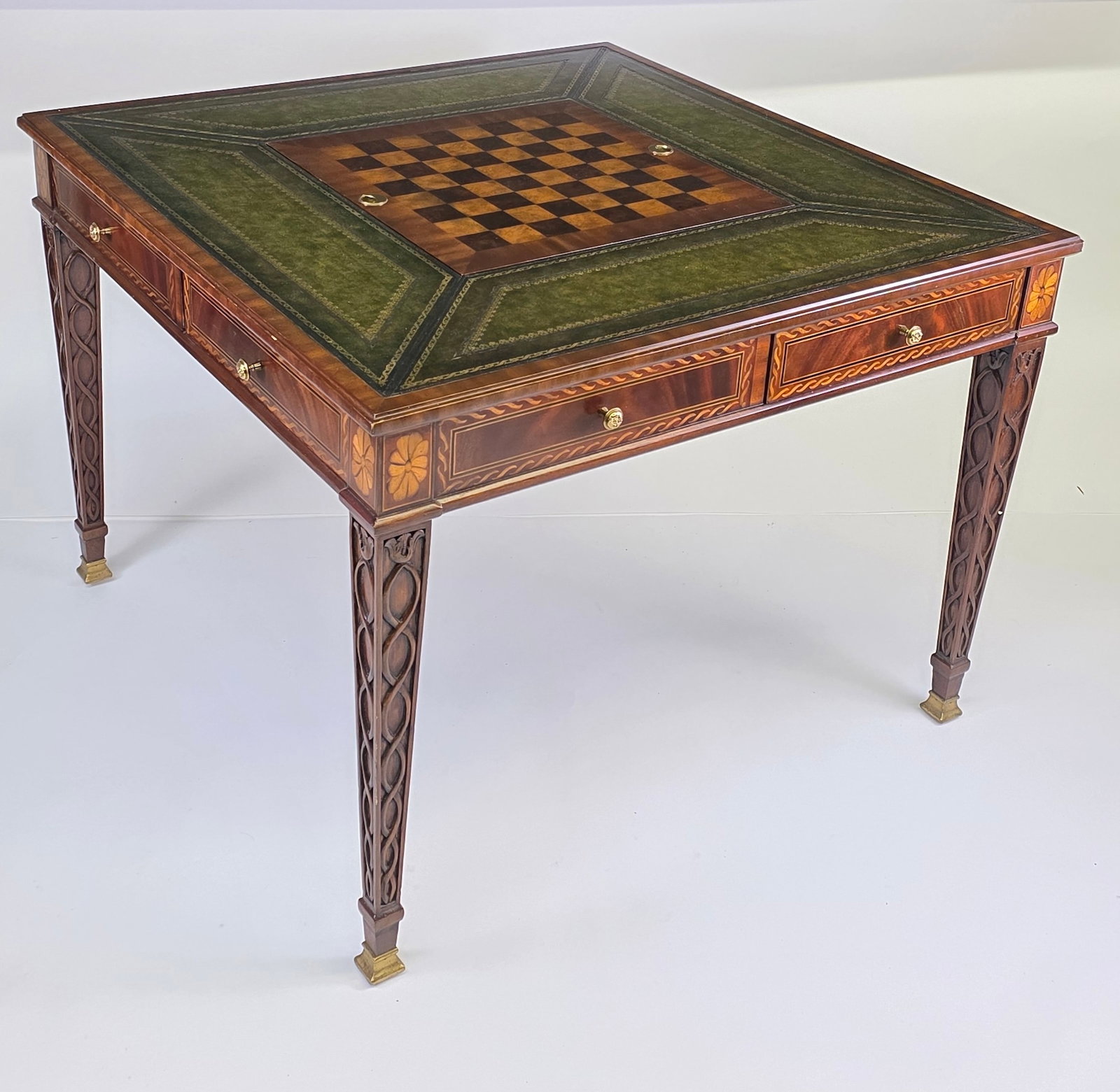 Maitland Smith Regency Style Tooled Leather Game Table (1 of 4)