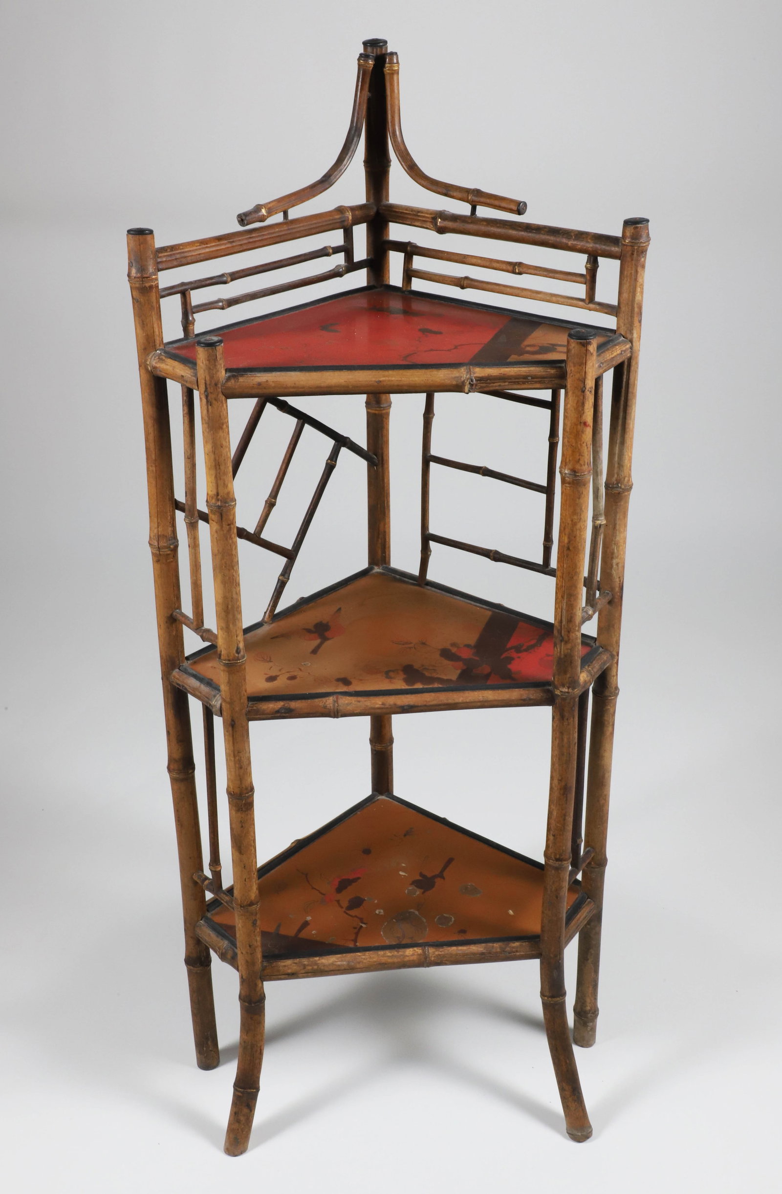 Vintage Bamboo Corner Etagere with Hand Painted Lacquer Shelves (1 of 5)