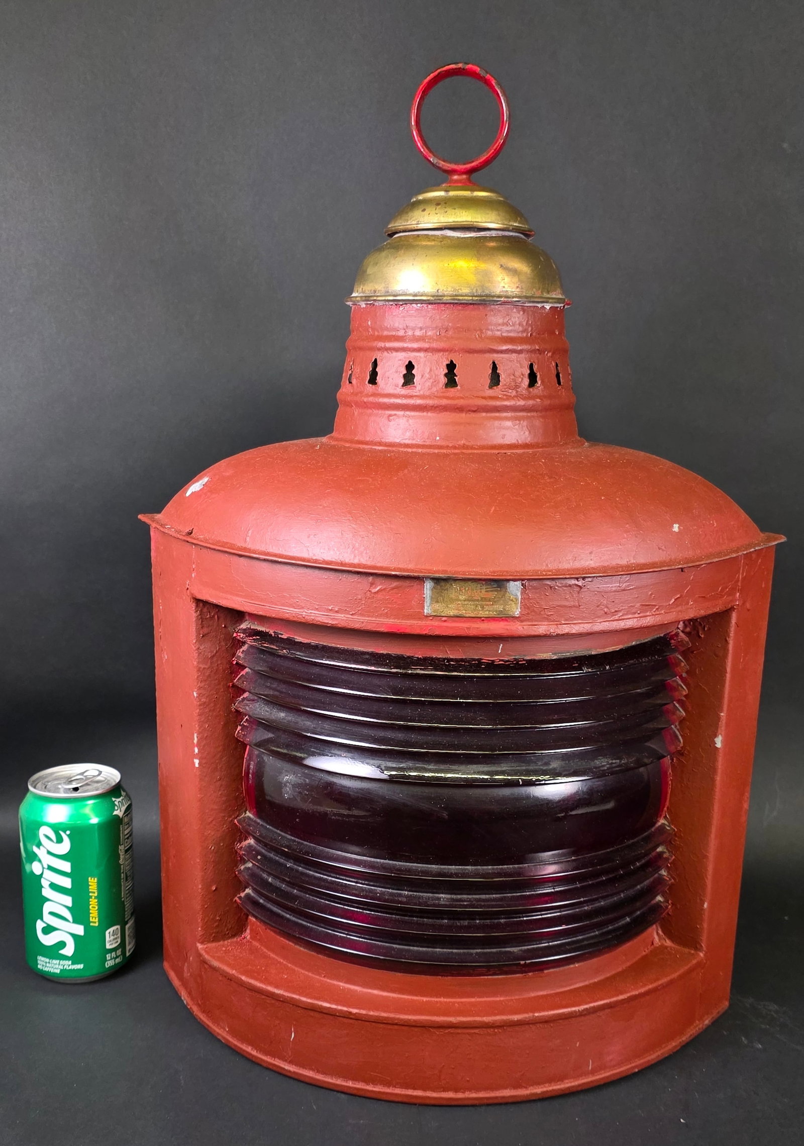 Giant Perkins Antique Port Ships Light Lantern: Large Perkins Antique Port Ships Light Lantern, with original brass plaque, Perko Marine Lamp and Hardware Corp. Brooklyn, New York.