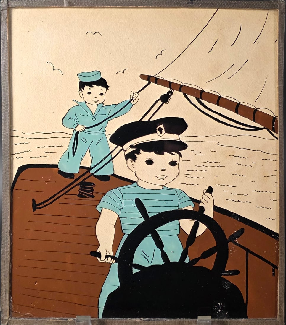 Vintage Reverse Painting on Glass of Young Sailor Boys (1 of 3)