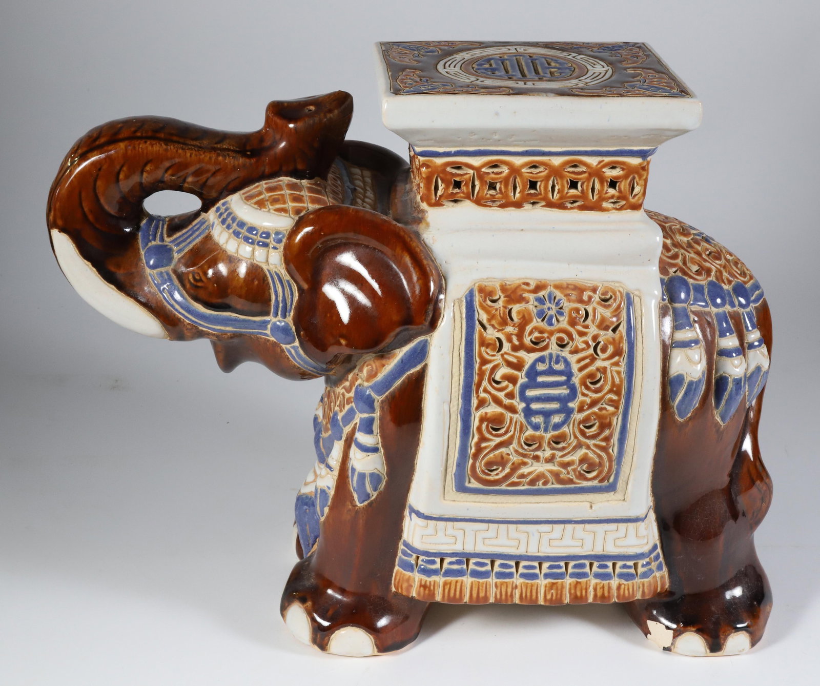 Ceramic Trumpeting Elephant Garden Stool End Table (1 of 6)