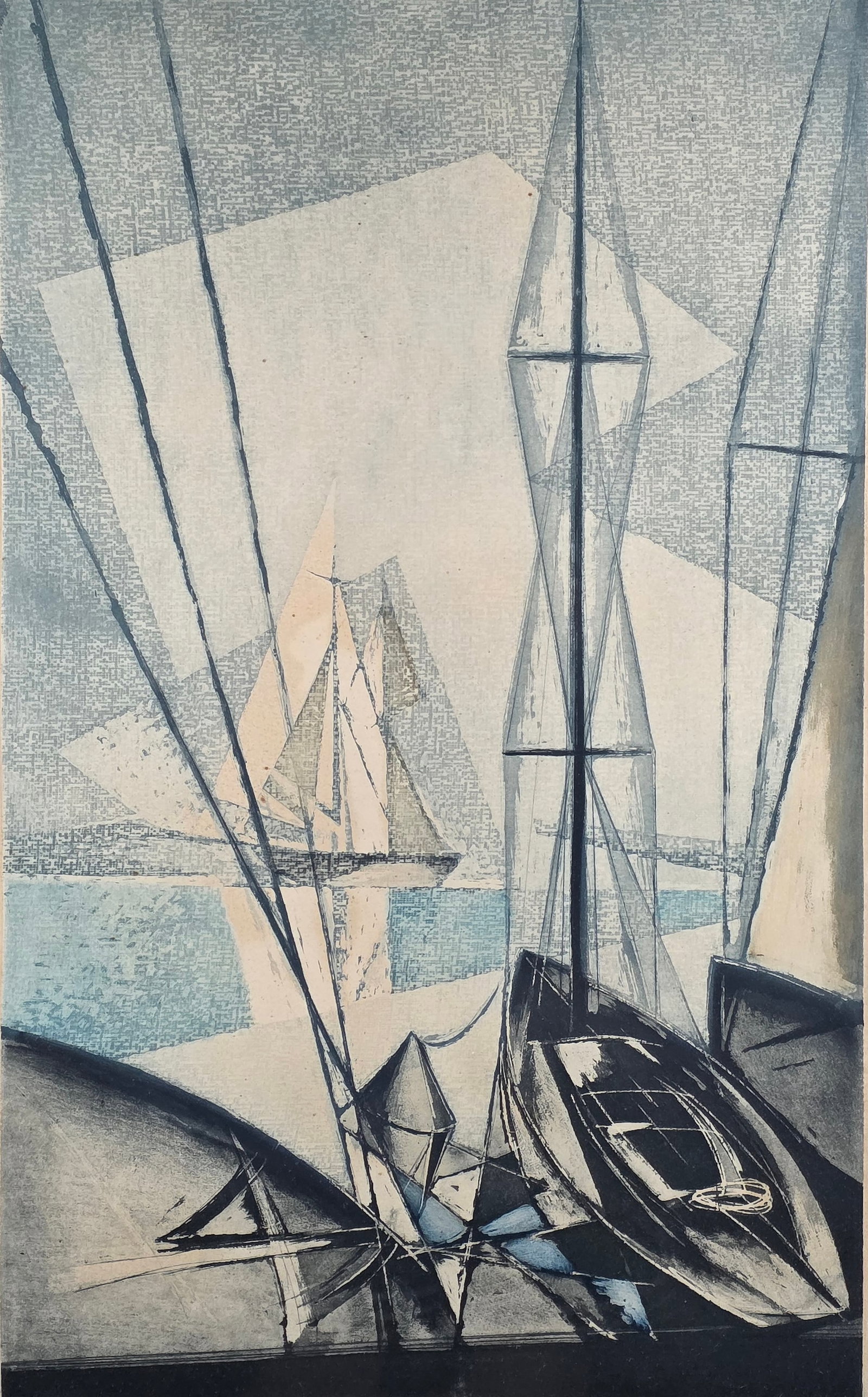 Vintage Mid Century Modern Cubist Lithograph, 20th Century: Vintage Mid Century Modern Cubist Lithograph, 20th century, signed lower right, Ric. 23 in. X 14 in. Overall 32.75 in. X 22.25 in.