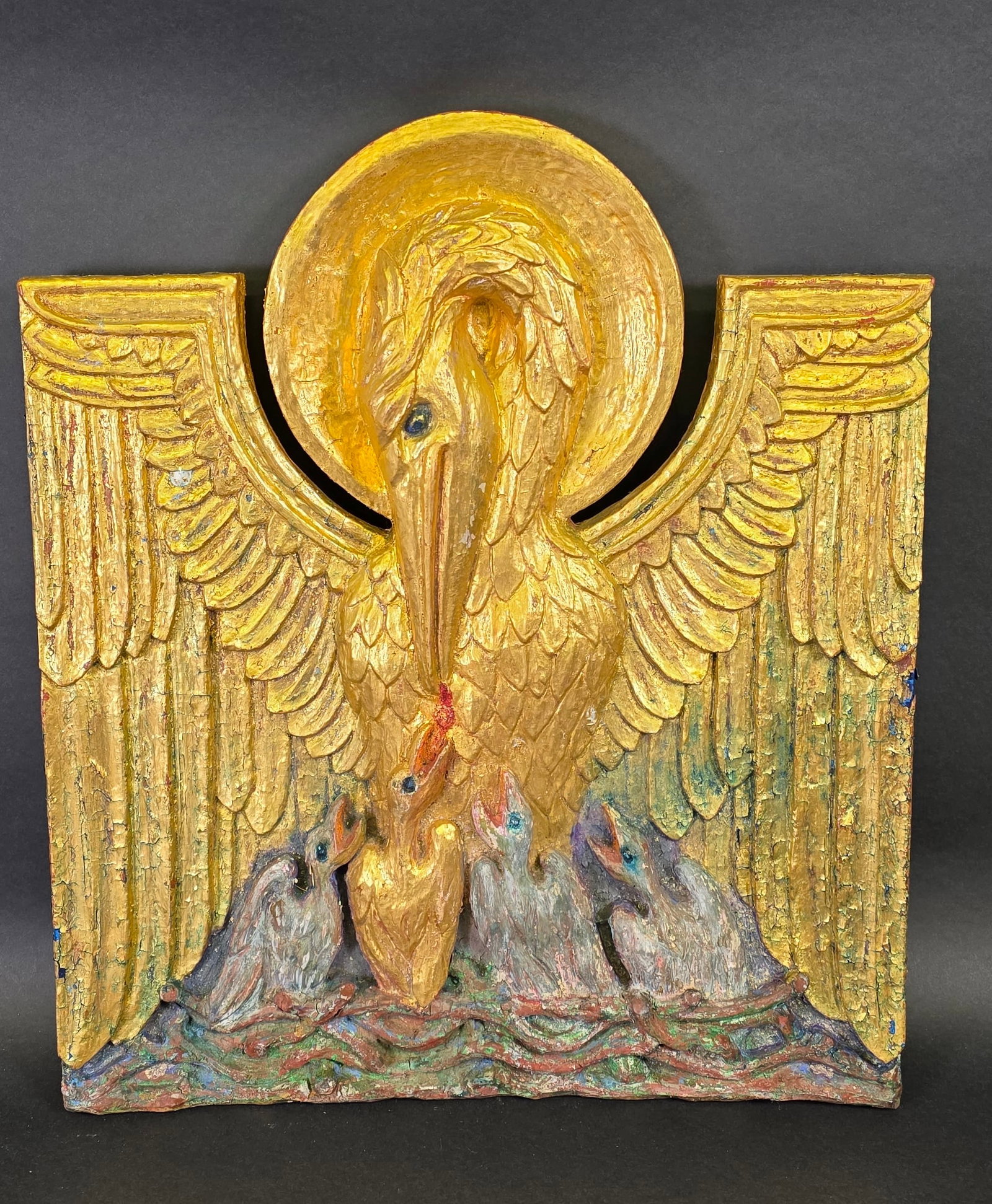 Antique/Vintage Relief Carved and Painted Bird Plaque (1 of 5)