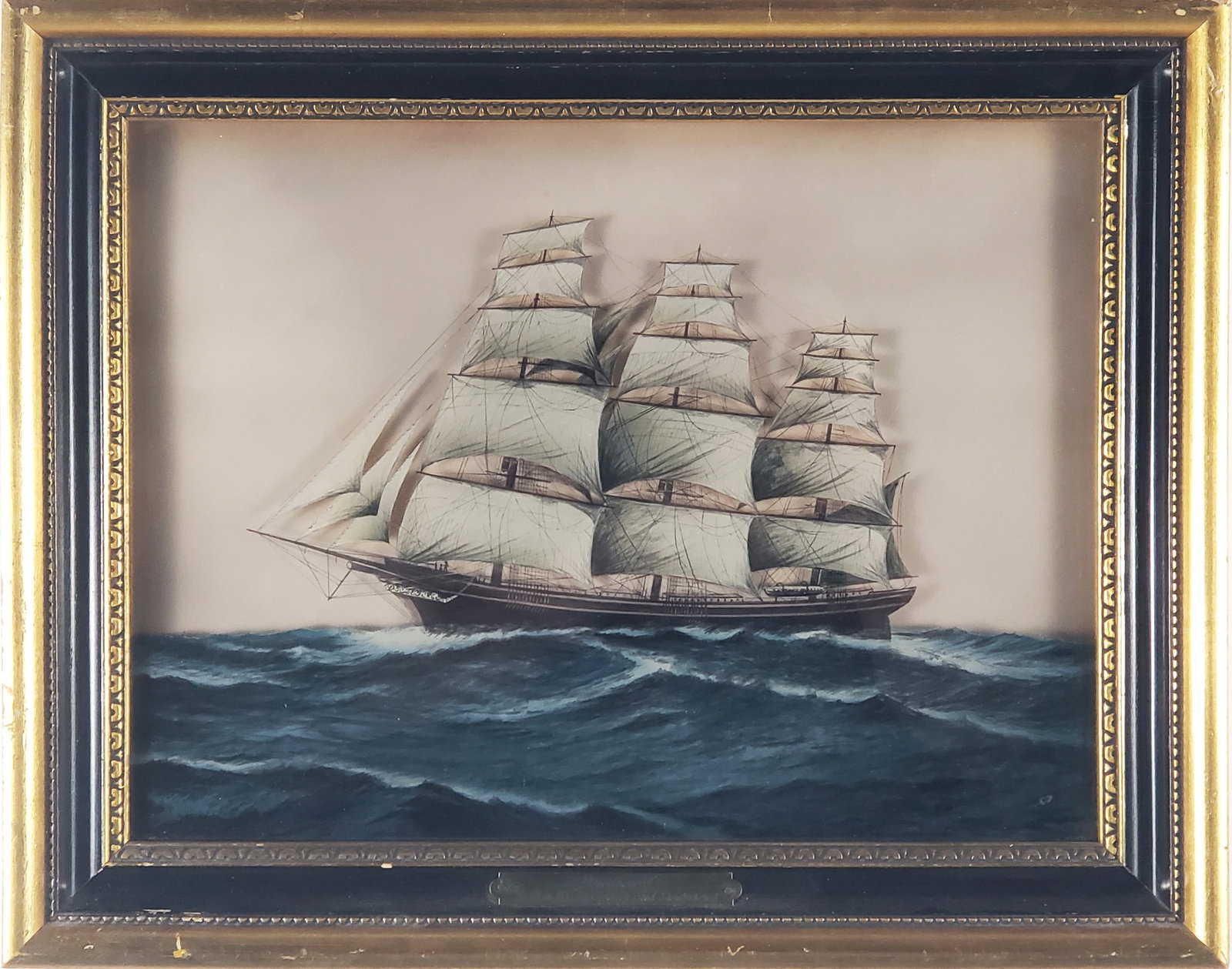 Vintage Reverse Painting on Glass "Portrait of the Clipper Ship Dreadnought" (1 of 4)