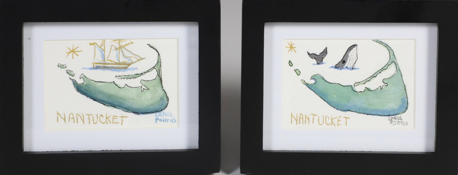 Two Carol Poitras Miniature Nantucket Map Watercolors (1 of 5)