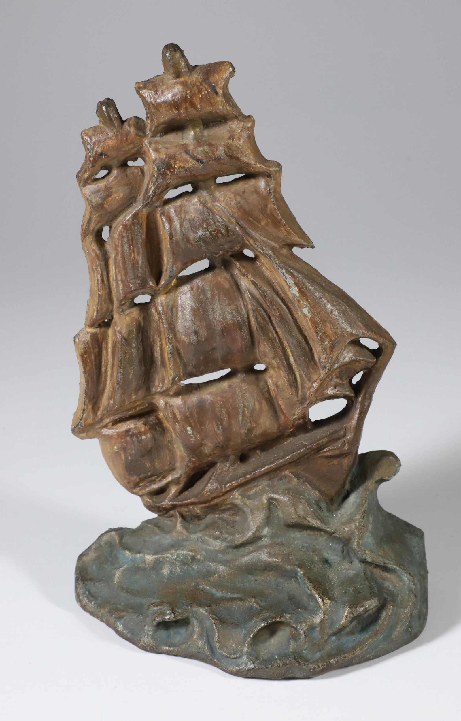 Arthur M.F.G. Co. Cast Iron Painted Clipper Ship Doorstop: Cast Iron Painted Clipper Ship Doorstop, by the Arthur M.F.G. Co. Baltimore, MD Height 9 in.