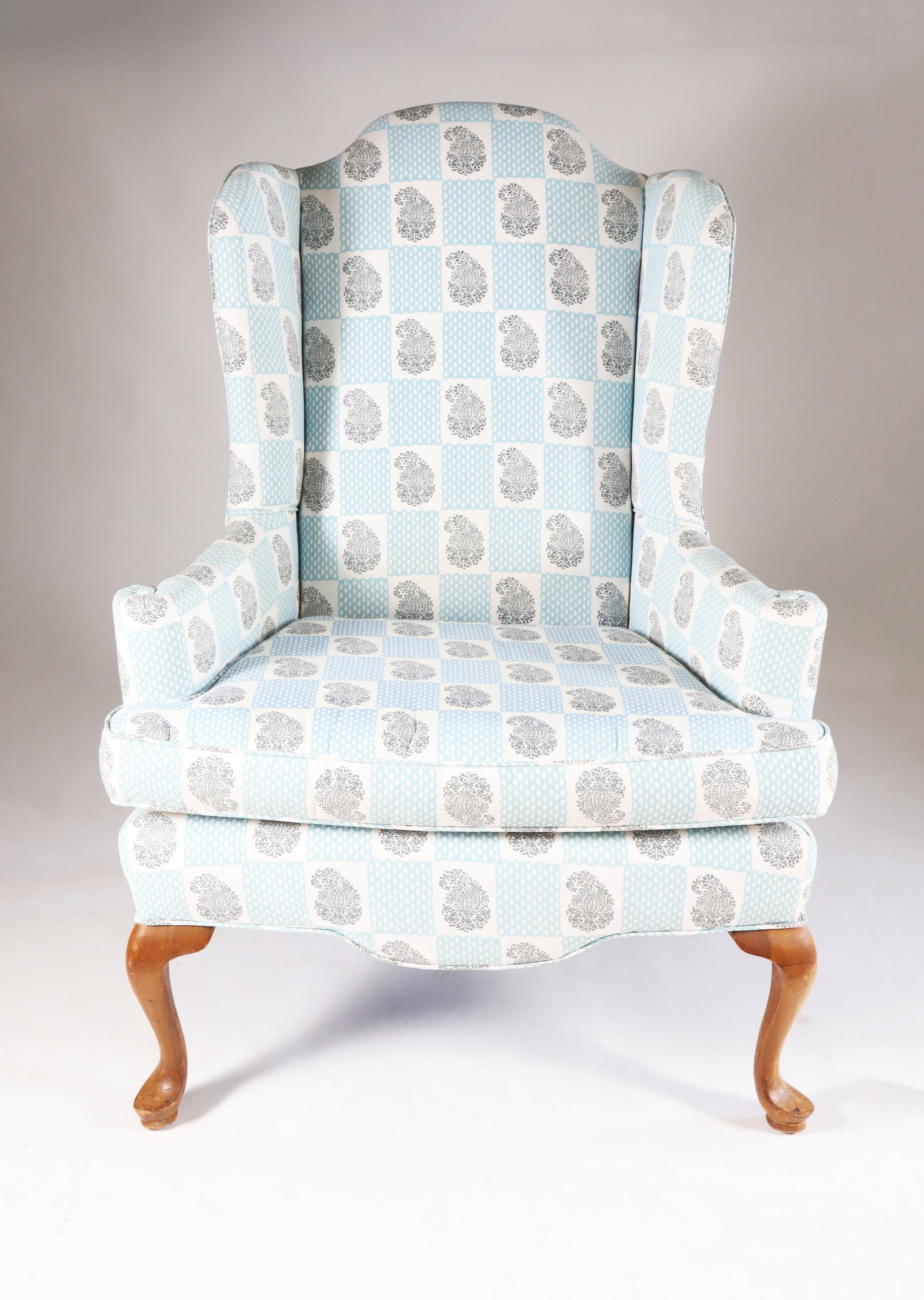 Queen Anne Style Upholstered Wing Chair (1 of 4)