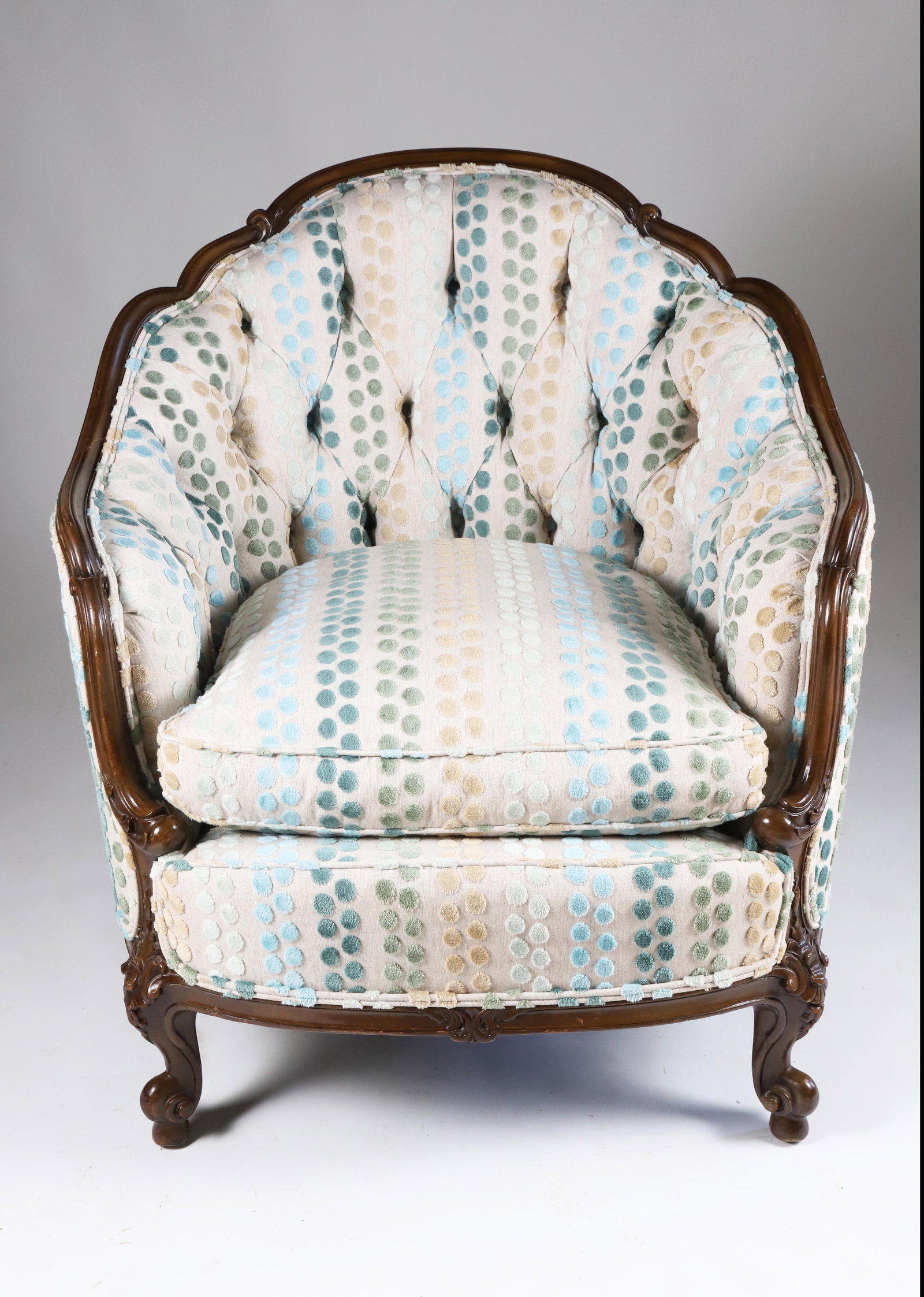 French Carved and Polka Dot Upholstered Tub Chair (1 of 5)