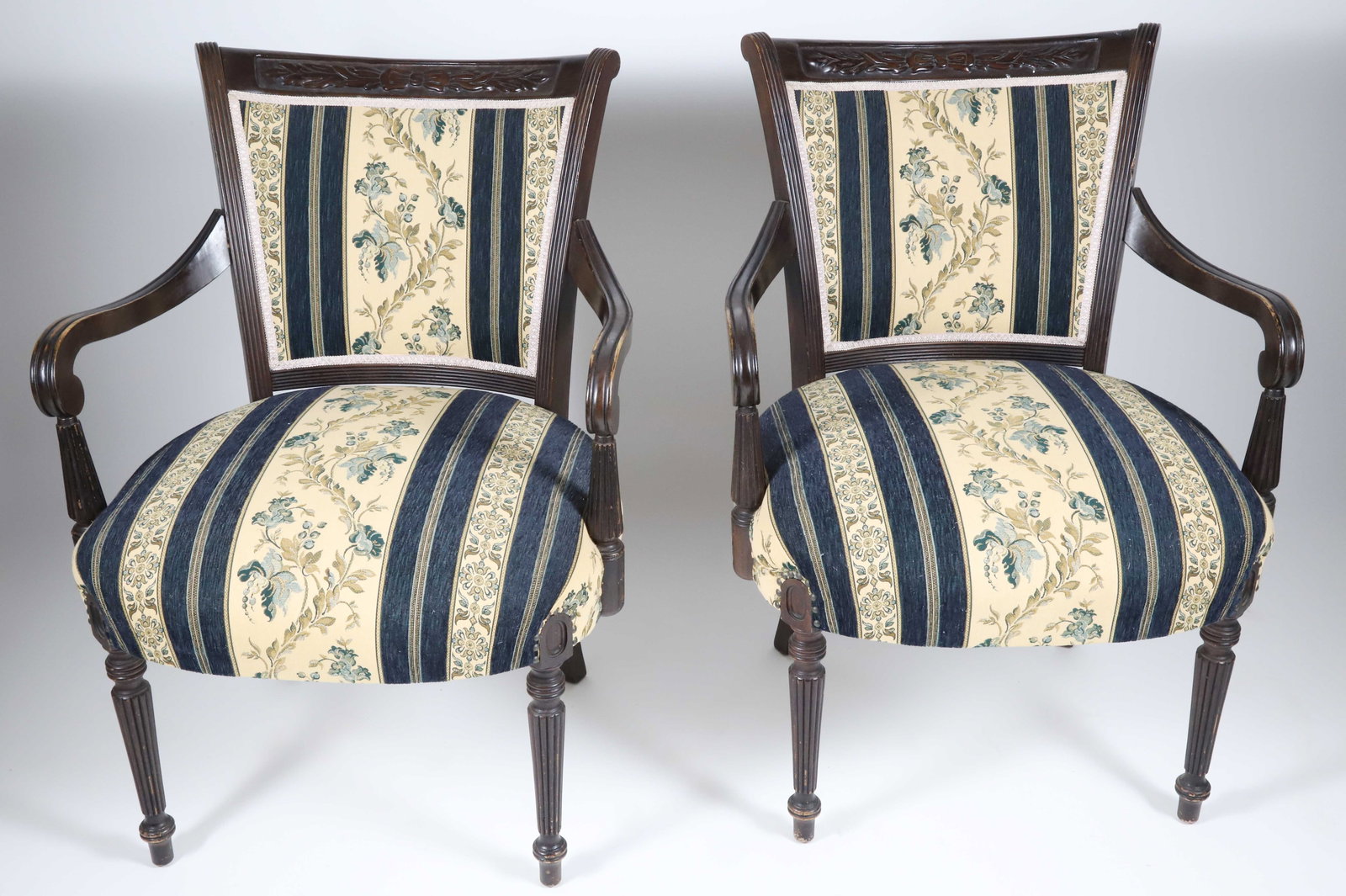 Pair of Regency Style Carved and Upholstered Open Armchairs: Pair of Regency Style Carved and Upholstered Open Armchairs
