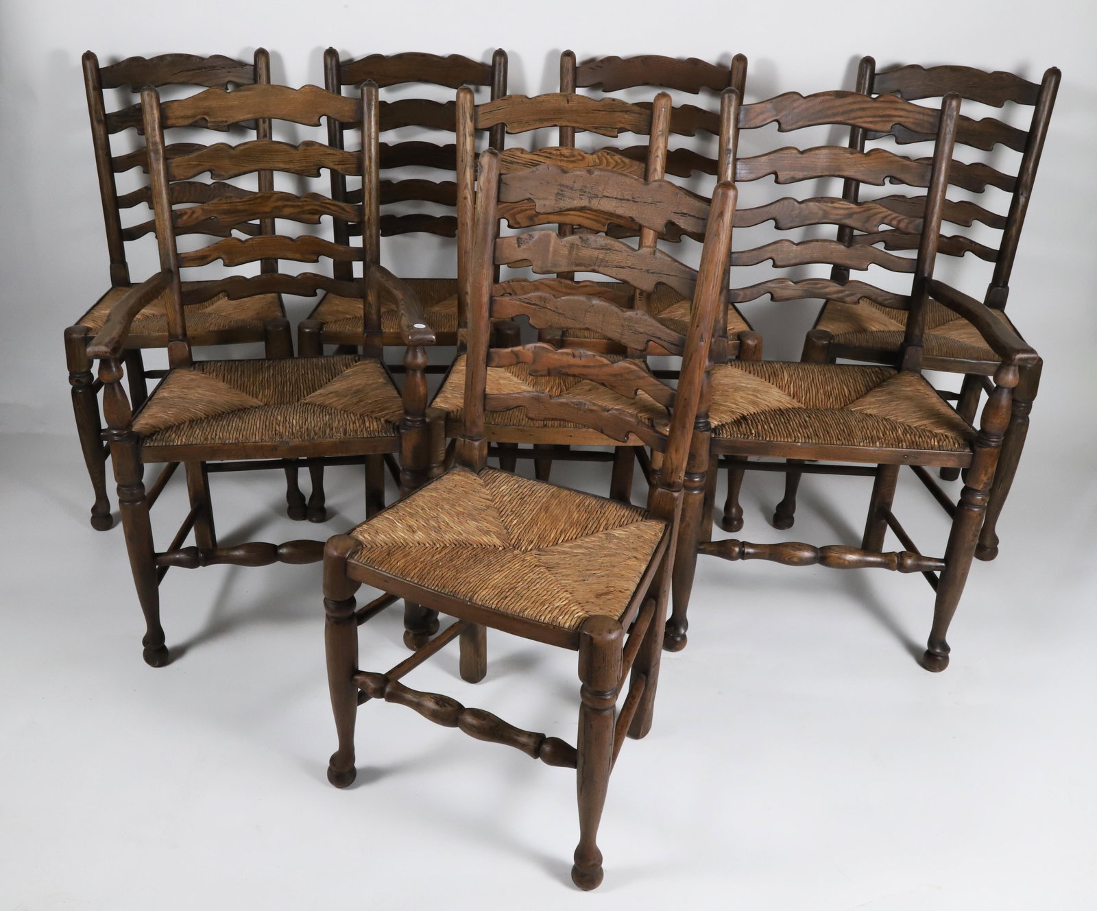 Set of 8 English Style Oak Ladder Back Dining Chairs (1 of 3)