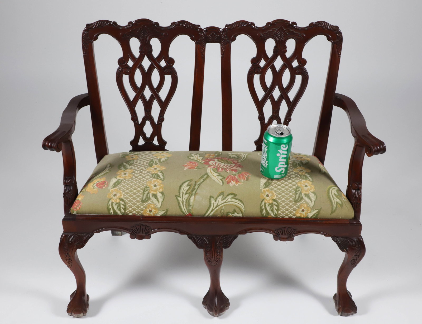 Child's Mahogany Double Chair Back Chippendale Style Settee: Child's Mahogany Double Chair Back Chippendale Style Settee Height 25 in. Width 29 in. Depth 11 in. Seat Height 14 in.