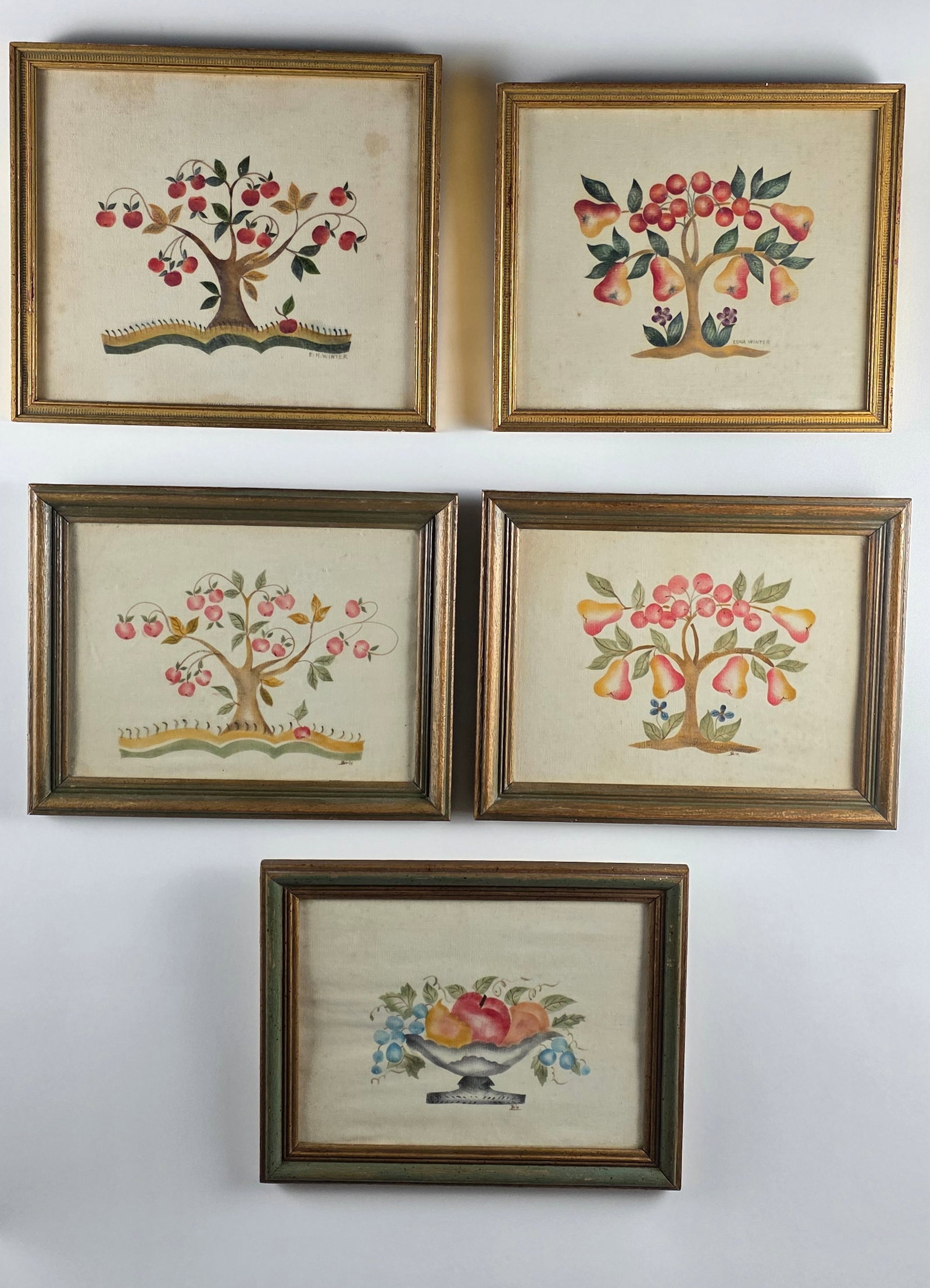 Group of Five Vintage Floral and Botanical Theorem Works, 20th century: Group of Five Vintage Floral and Botanical Theorem Works, 20th century, two by Edna Winter and three signed Dixie. Aprrox 12 in. X 14 in.