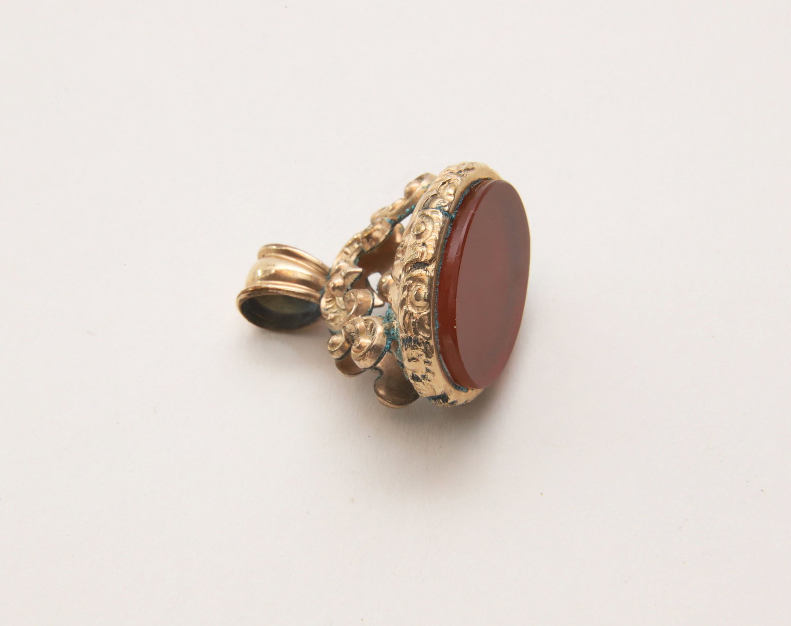 Antique Victorian Gold-Cased Carnelian Seal Fob Pendant: Antique Victorian Gold-Cased Carnelian Seal Fob Pendant Height 1 in. Provenance: The Estate of Marguerite G. Dinan, Falmouth, Maine