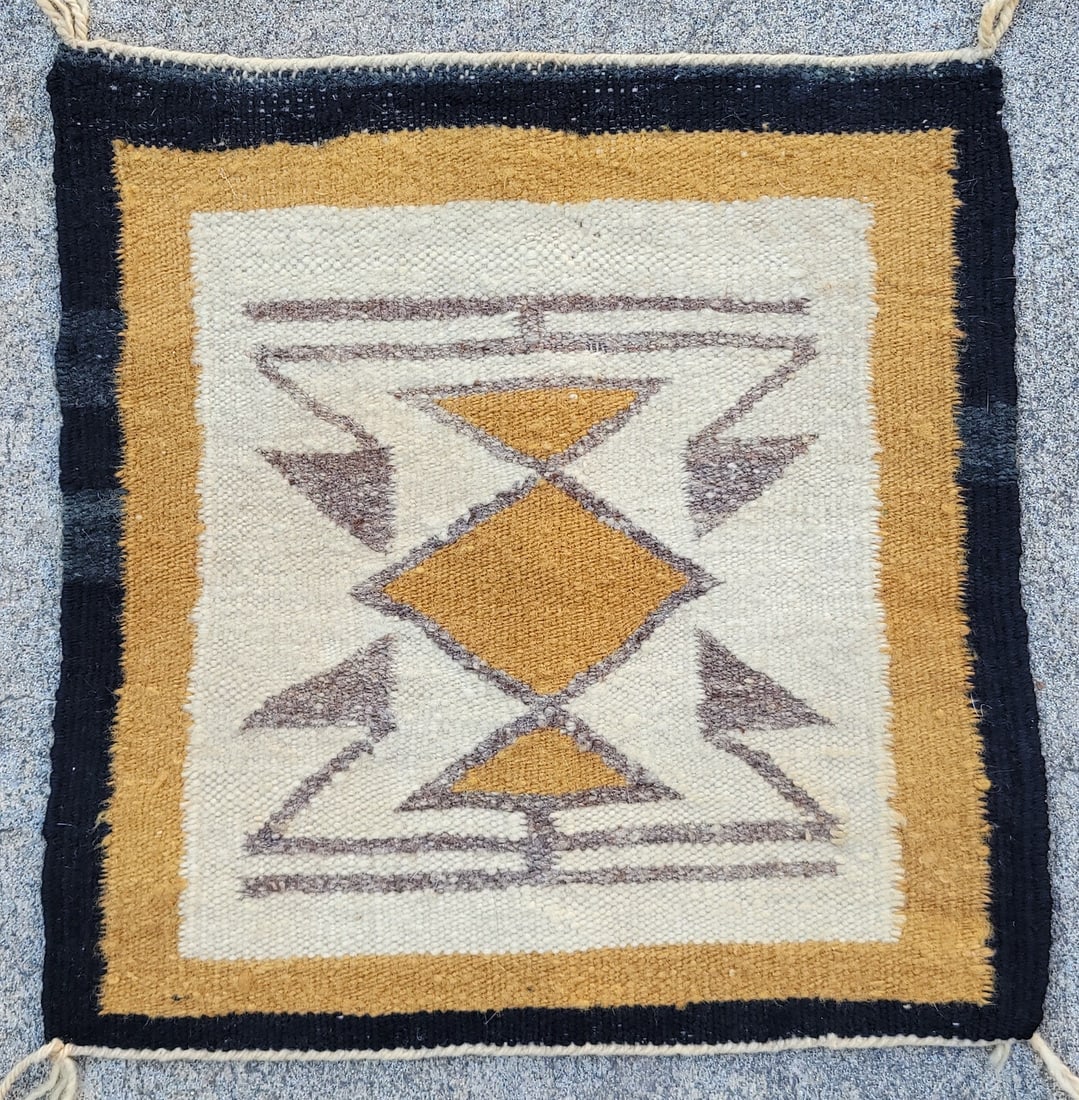 Vintage Diminutive Navajo Dine Native American Indian Weaving: Vintage Diminutive Navajo Dine Native American Indian Weaving, woven wool construction. 13.5 in. x 13.5 in.