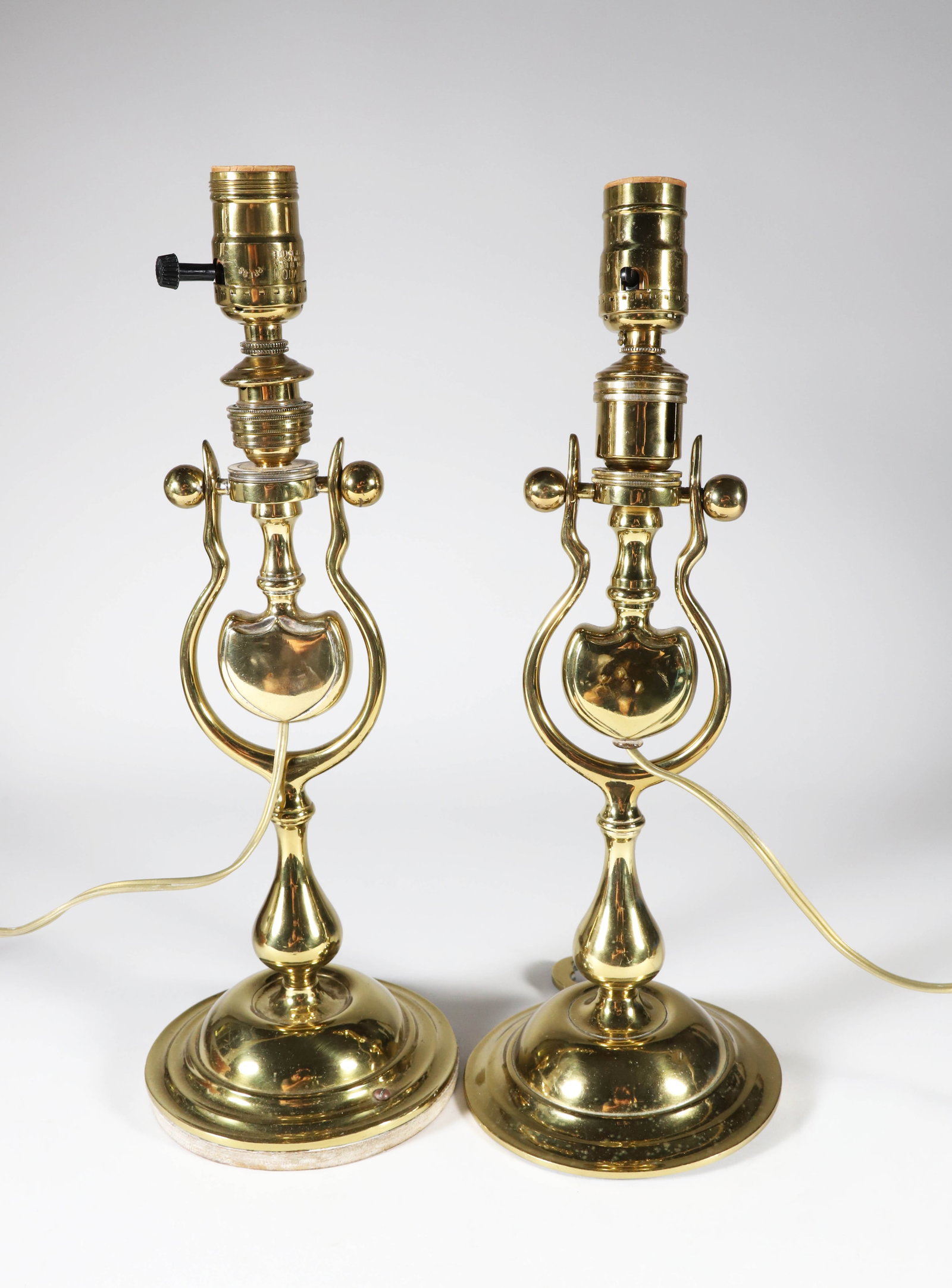 Vintage Pair of Brass Gimbal Lamps: Vintage Pair of Brass Gimbal Lamps Height 15 in.